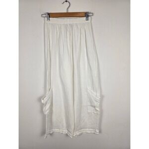 Bryn Walker White Gauzy Cotton Wide Leg Cropped Pants XS Made in USA Lagenlook